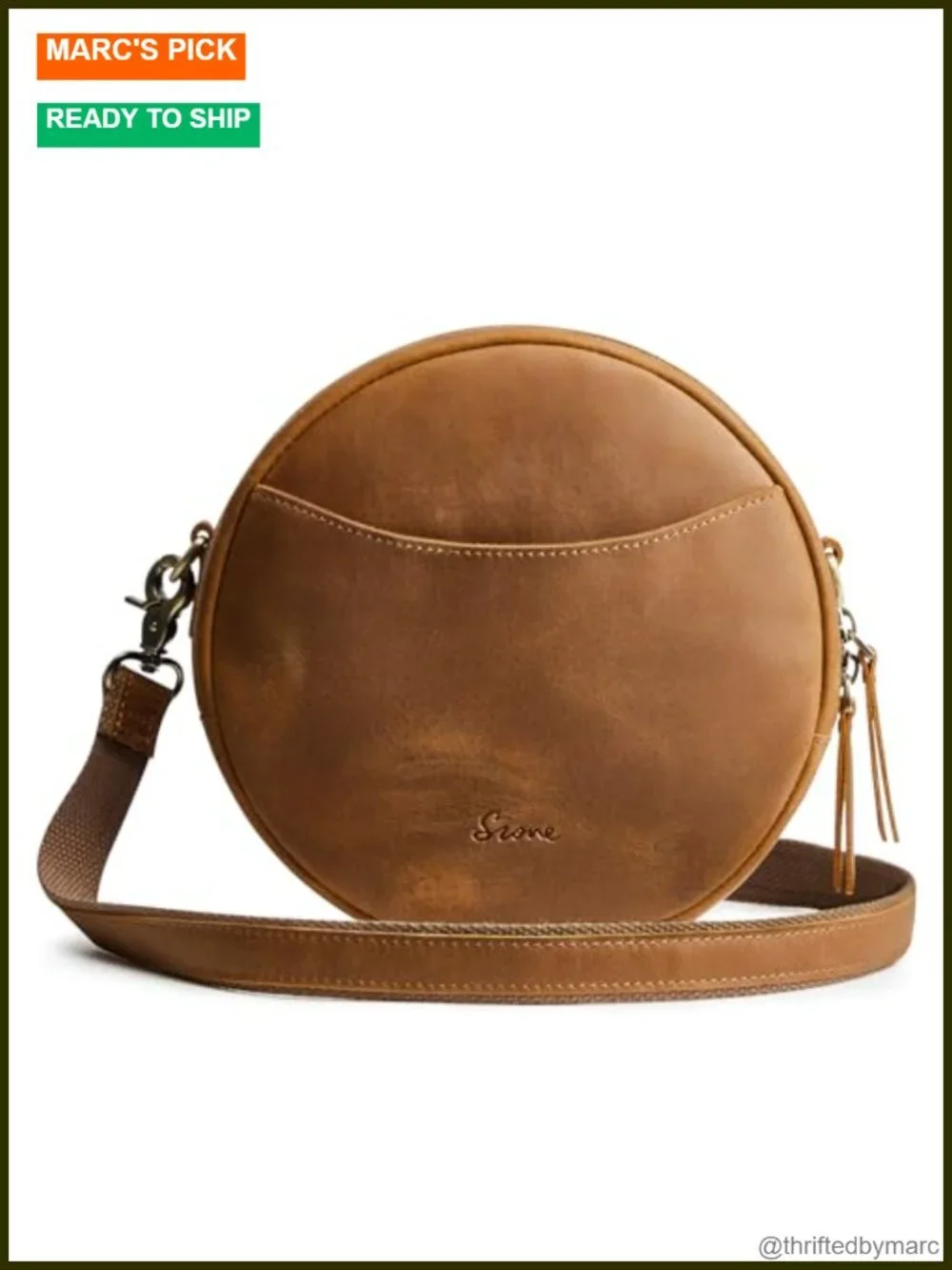 Leather Crossbody Bag Circle Shoulder Round Purse Travel